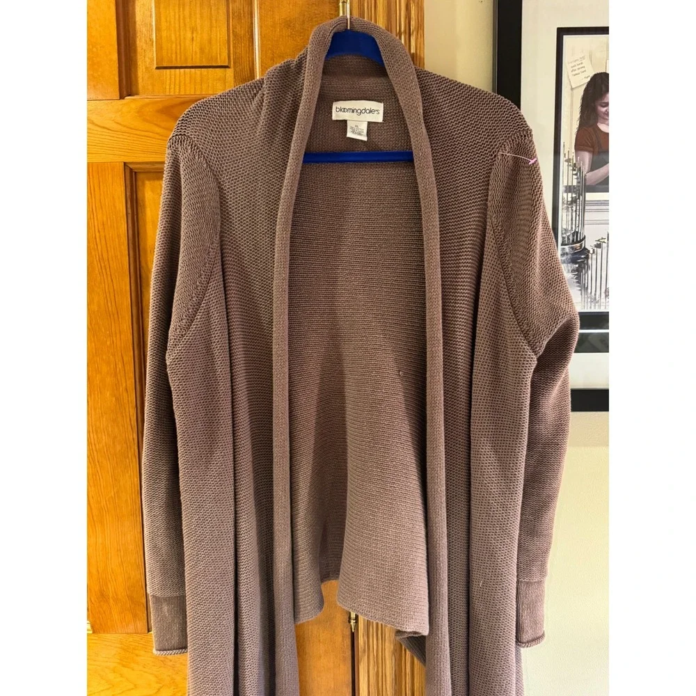 Bloomingdale's‎ Open Front Cardigan Taupe Drape Coatigan Womens XL